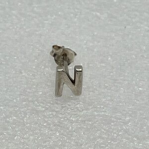 Vintage 925 Sterling Silver Letter N Stud Earring w Butterfly Backing